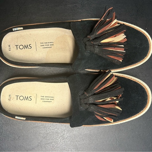 Toms Shoes - TOMS Black Suede Slip-Ons with Multicolor Tassels
